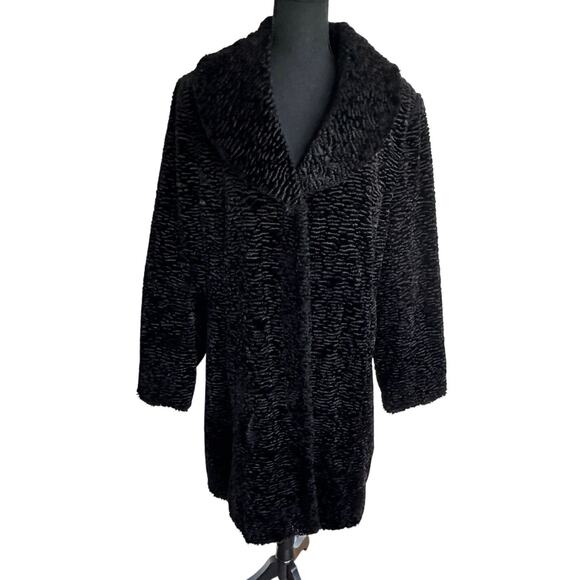 J. Jill Black Boucle Velvet Faux Fur Coat - XL - Picture 1 of 12